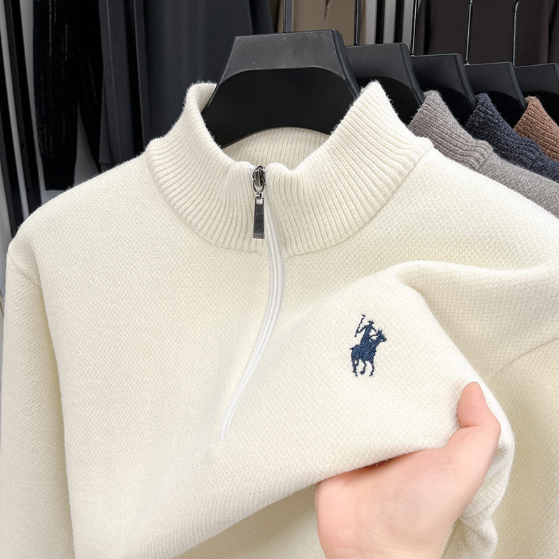 Winter Clothing Layers - เสื้อสเวตเตอร์ถักผู้ชายแบบมีซิปครึ่งตัว สำหรับฤดูหนาว แต่งลายปักคุณภาพสูง สไตล์อังกฤษ เหมาะสำหรับใส่เดินทางประจำวัน
