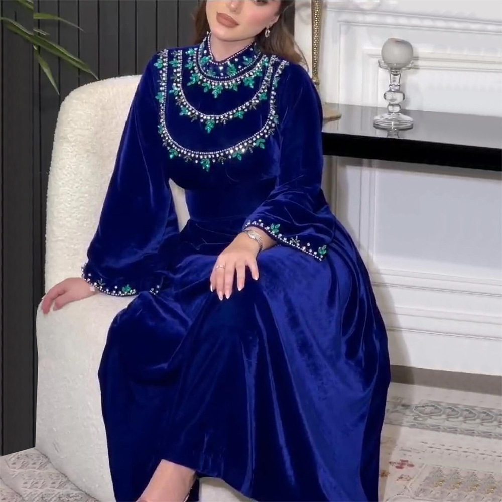 Winter Clothing Dubai - ชุดเดรสมุสลิมสไตล์อาหรับชุดเดรสกำมะหยี่สำหรับผู้หญิงชุดเดรสผ้ากำมะหยี่สไตล์อาหรับสำหรับฤดูใบไม้ร่วง/ฤดูหนาว