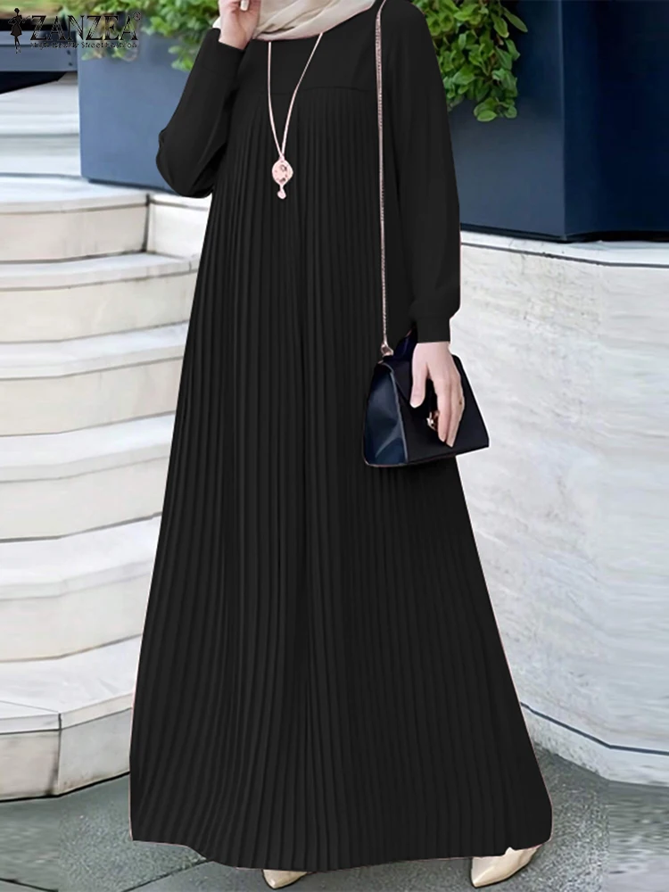 Winter Clothing Dubai - 2025 ZANZEA มุสลิม Abaya Hijab ชุดผู้หญิงแขนยาวจีบ
