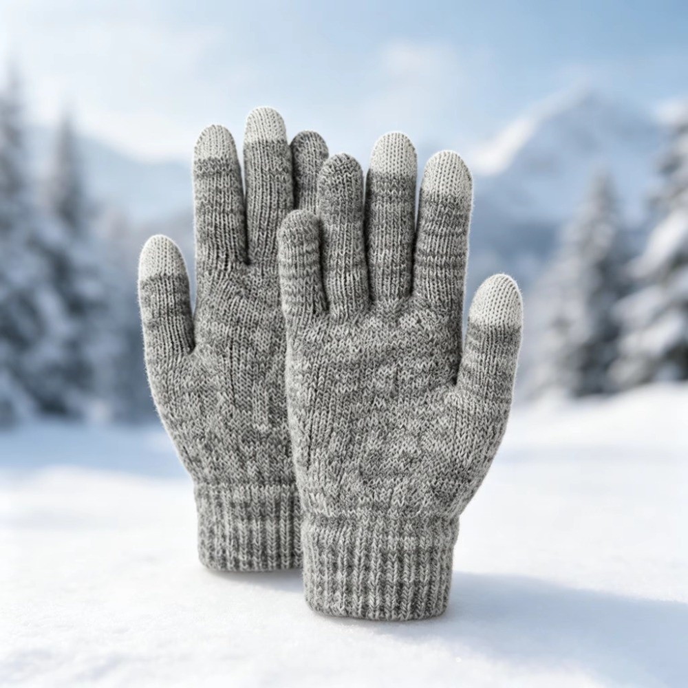 Knit Glove Touch Screen - 2 ชิ้น/เซ็ตแฟชั่นฤดูหนาวเด็กหมวกถุงมือชุดซับในกันลมถักหมวกถุงมือหนาปอมปอมถุงมือหน้าจอสัมผัส