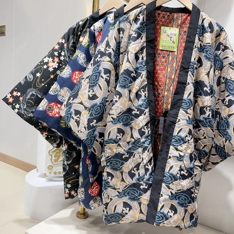 Traditional Winter Japanese Clothing - ฤดูหนาว Hanten เสื้อสําหรับผู้ชายผู้หญิงหลวม Lace Up สไตล์ญี่ปุ่นแบบดั้งเดิมเสื้อผ้าเอเชียเสื้อผ้ากิโมโน