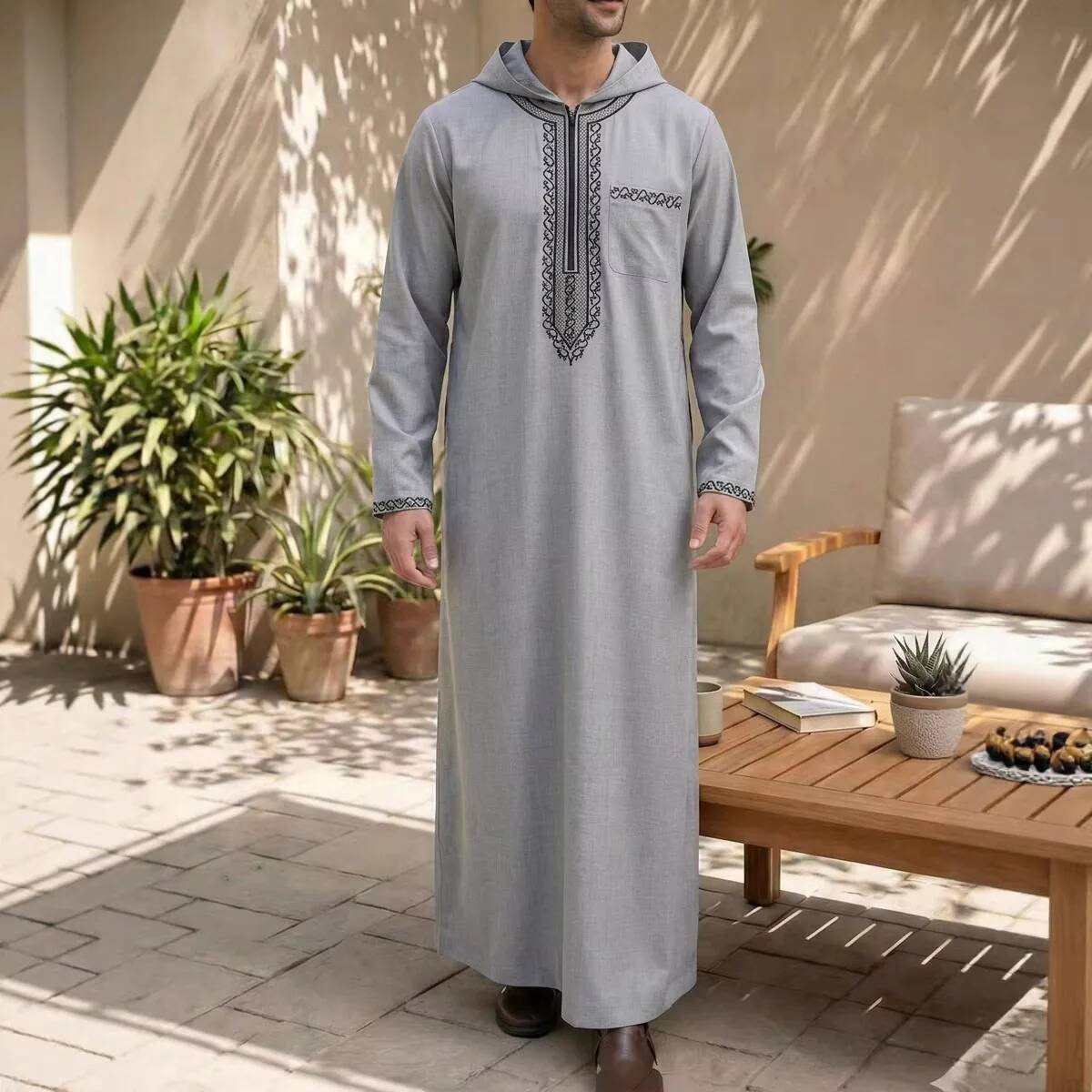 Winter Clothing Dubai - เสื้อคลุมฮู้ดลำลองปักลายสำหรับผู้ชาย รุ่น 2026 ชุดยาวมุสลิมแบบอาบายะ สำหรับเดือนรอมฎอน สไตล์ดูไบ