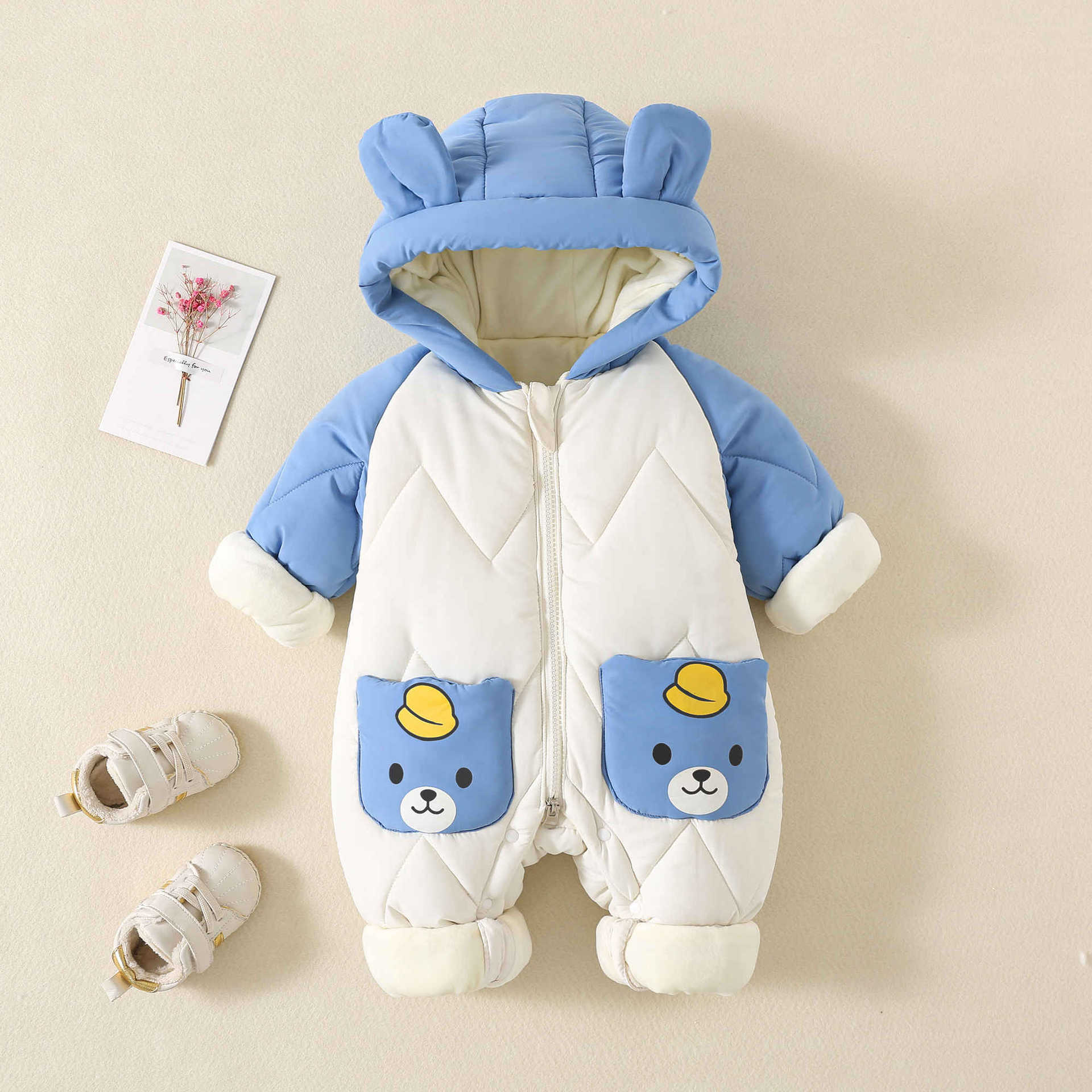 Winter Clothing For Babies - ชุดกันหนาวสำหรับเด็กทารก เสื้อผ้าบุขนสัตว์ ชุดรอมเปอร์เด็กผู้หญิงและเด็กผู้ชายลายการ์ตูนหมี ชุดจั๊มสูทสำหรับทารก