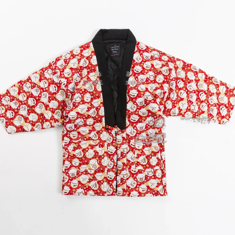 Traditional Winter Japanese Clothing - Hanten ผู้หญิงฤดูหนาวเสื้อผ้าญี่ปุ่น Lucky Cat หลวมผ้าฝ้ายเสื้อกิโมโนเสื้อสเวตเตอร์ถัก Yukata