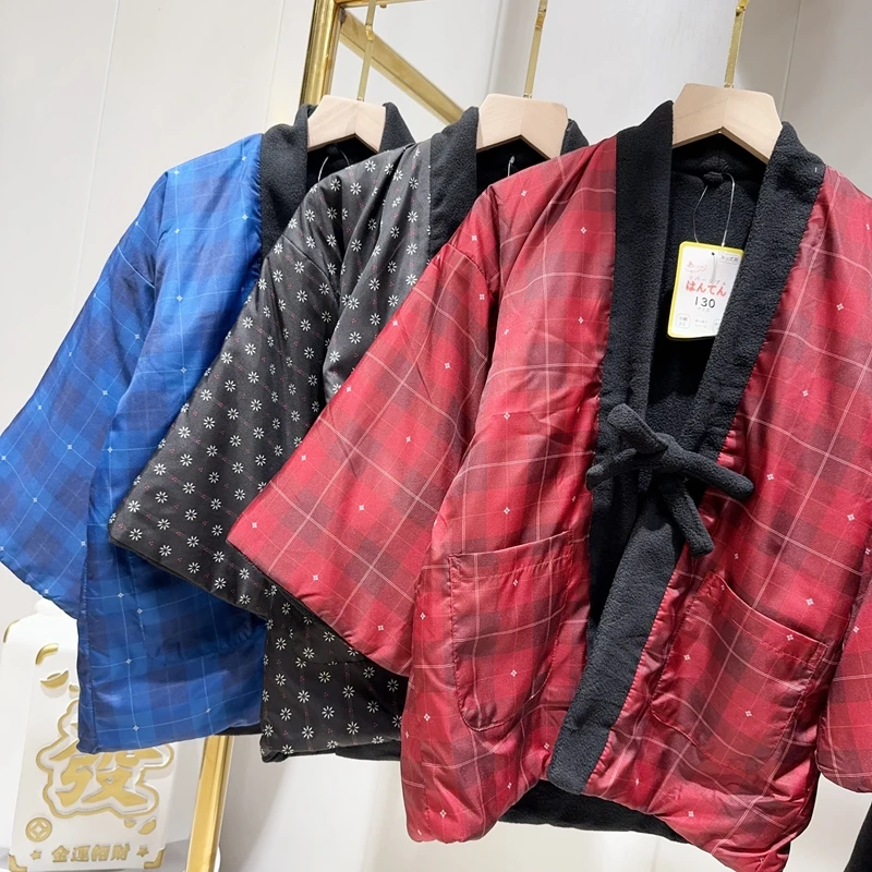 Traditional Winter Japanese Clothing - เสื้อแจ็คเก็ตฮันเต็นฤดูหนาวสำหรับเด็ก ชุดอยู่บ้านบุขนสไตล์ญี่ปุ่น เสื้อผ้าแบบดั้งเดิมสำหรับเด็กชายและเด็กหญิง ขนาด 130-150 ซม.