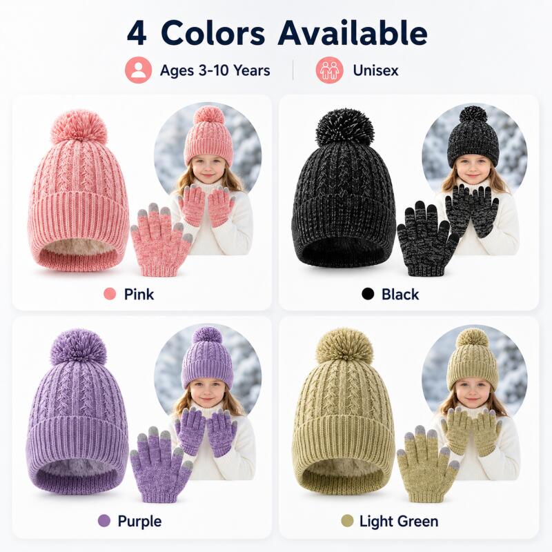 ชุดหมวกไหมพรมเด็กฤดูหนาวพร้อมถ - Knit Glove Touch Screen บทวิจารณ์และราคา