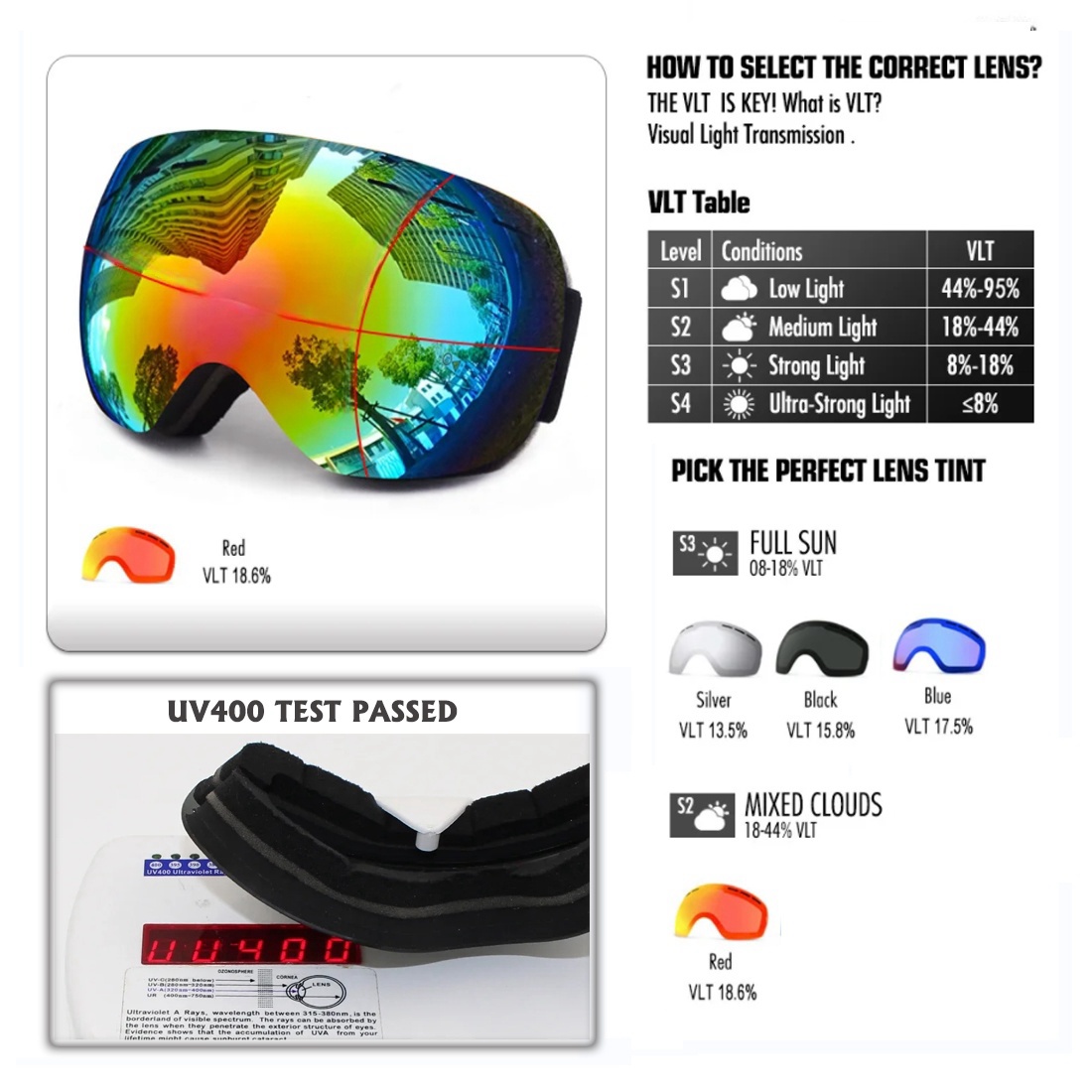 แว่นตาหิมะผู้ชายผู้หญิงกลางแจ้ - Snow Goggle Uv บทวิจารณ์และราคา